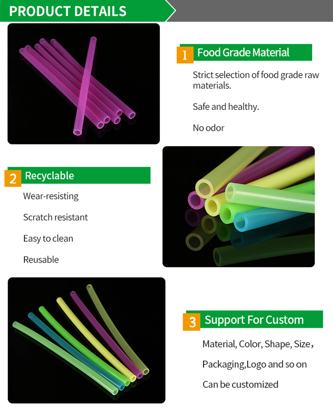 Green Silicone Drinking Straws Kitchen Tool Party Straight Reusable Drinks Straw