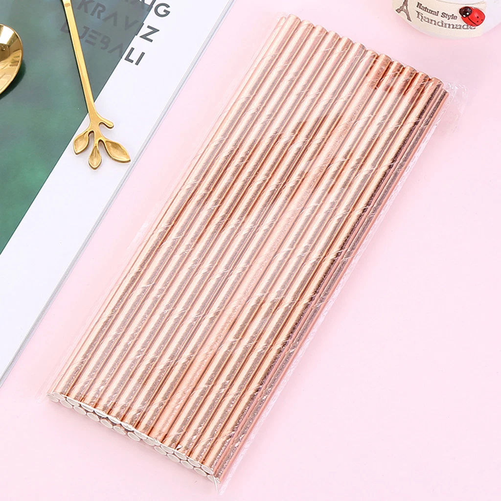 Disposable Handmade Rose Gold Paper Straws 25 Juice Dessert Family Party Bar Party Cocktail Drink Wholesale Purchasing