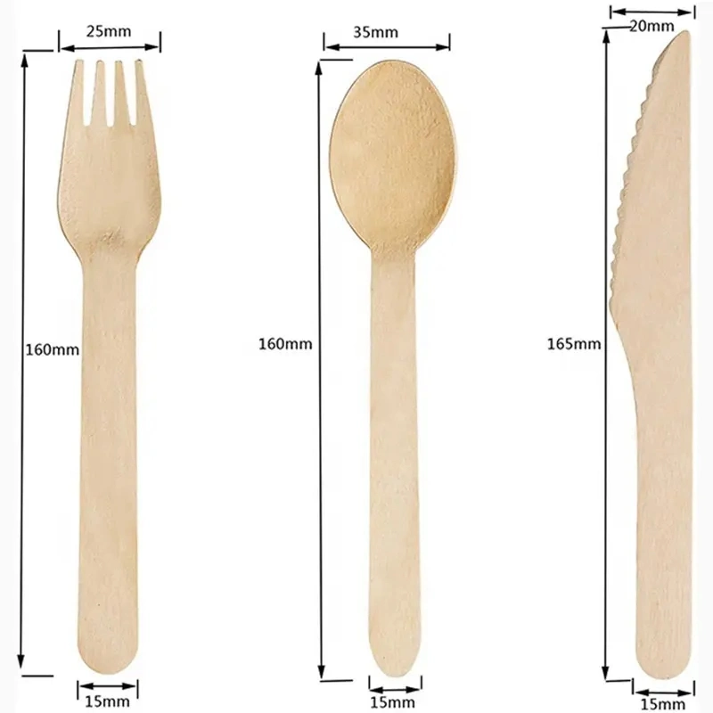 Cheap Wholesale Food Grade Hygienic Eco-Friendly Biodegradable Disposable Bamboo Wooden Spoon Fork Knife Cutlery