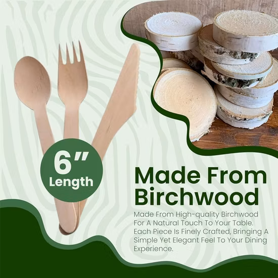 Disposable Wooden Spoons and Fork Environmentally Friendly Biodegradable Wood Tableware Cutlery Set