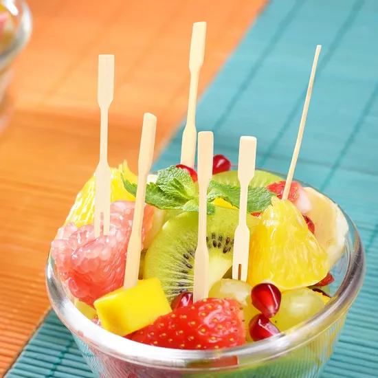 Easy Insert Wedding Fruit Fork Food Pick Insert Disposable Wooden Bamboo