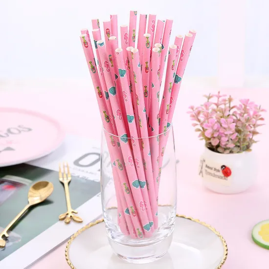 Disposable Paper Straw Mermaid Hippocampus Beautiful Children Drink Straw Birthday Party Tableware Dessert Table Shooting Props