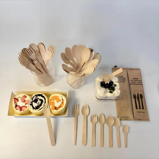 Rohs Certificate Available Customized Logo Printing and Size Environmental Protect Disposable Wooden Knife Fork and Spoon Wooden Cutlery