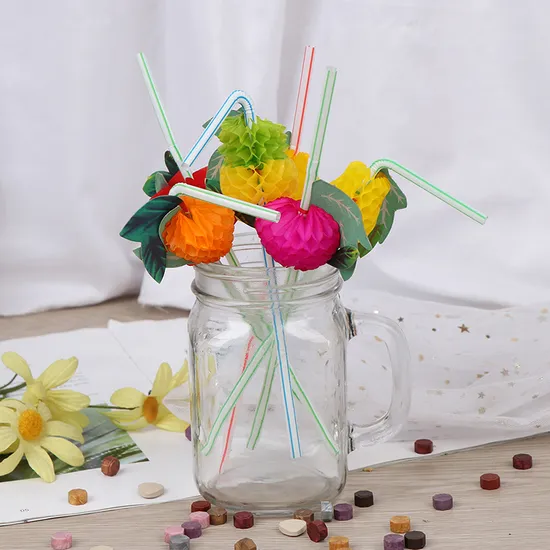 Hawaiian Theme 3D Fruit Summer Party Colorful Cocktail Drink Straw Funny