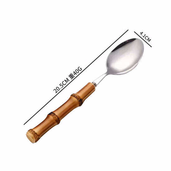 Natural Bamboo Handle Flatware Set 304 Stainless Steel Spoon Fork Knife Bamboo Handle Cutlery
