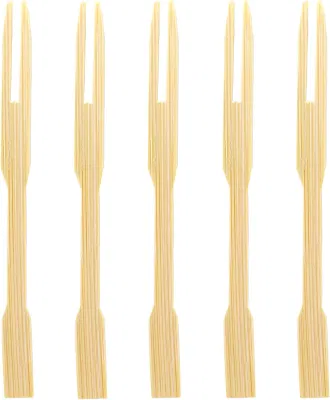 Wholesale 9cm Mini Bamboo Fork Double Point Food Picks for Fruit, BBQ, Party, Dessert