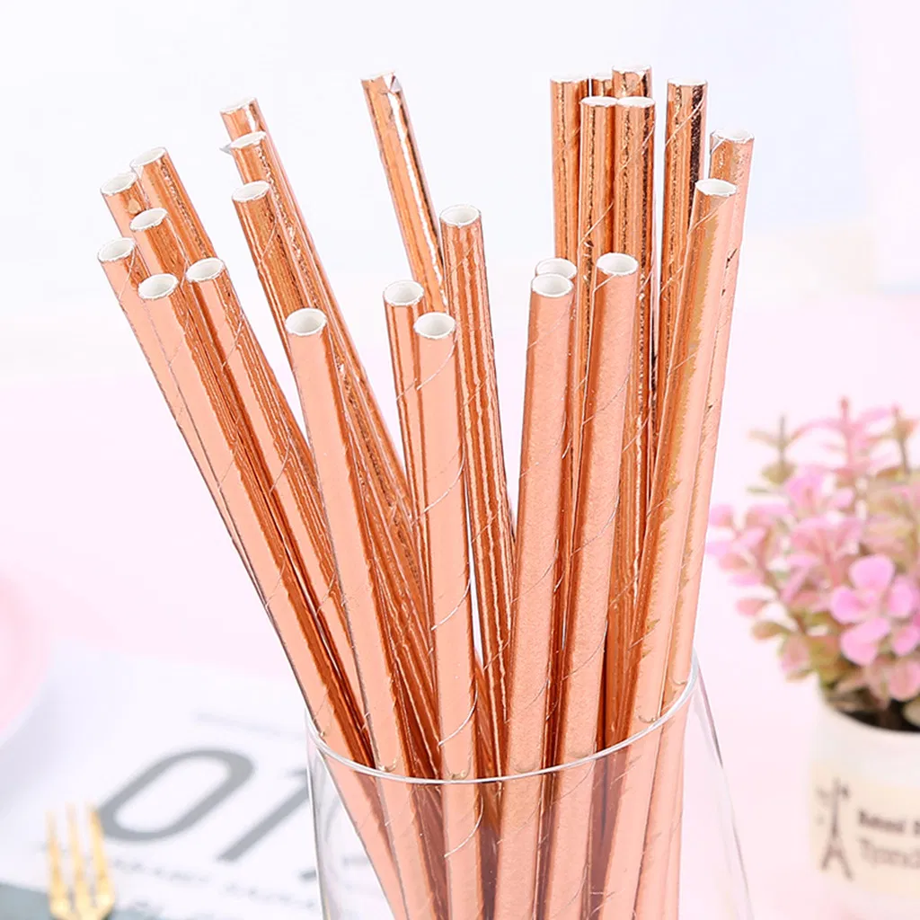 Disposable Handmade Rose Gold Paper Straws 25 Juice Dessert Family Party Bar Party Cocktail Drink Wholesale Purchasing