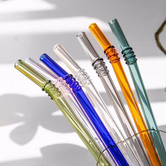 Transparent Colored Glass Straws Reusable Wedding Birthday Party Drinking Straw Smoothies Frozen Drinks Thick Straws Set