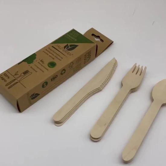 Disposable Wooden Spoons and Fork Environmentally Friendly Biodegradable Wood Tableware Cutlery Set