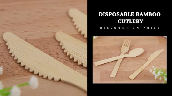 100% Natural Disposable Bamboo Cutlery 170mm Length Bamboo Knife Custom Printing for Restaurant