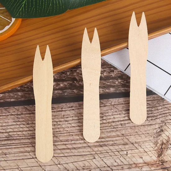 Eco Disposable Restaurant 85mm French Fries Dessert Mini Wooden Fruit Fork