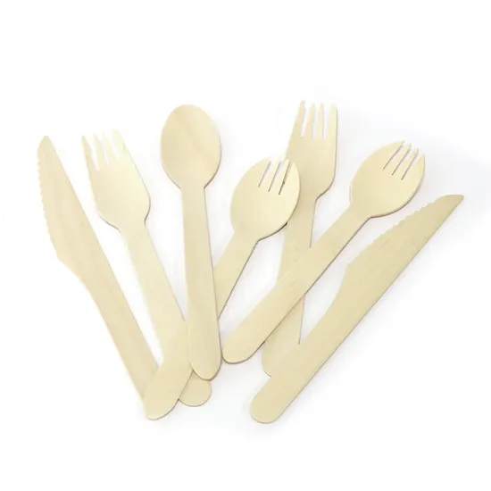 Wooden Mini Fork Manufacturer Custom Logo Wooden Cutlery Fork Spoon Set Disposable Eco Friendly 
