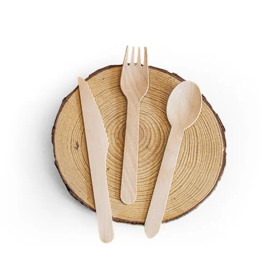 Wholesale 100 Forks 100 Spoons 100 Knives Wooden Cutlery Disposable 6