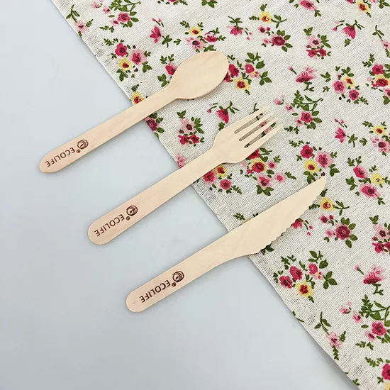 Ecolife Disposable Individual Wrapped Wooden Spoon Knife Fork Utensil Kitchen Set for Home Hotel Wedding Party 