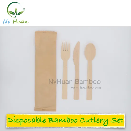 Bamboo Wooden Tableware Disposable Spoon Knife Fork Biodegradable Cutlery Set 