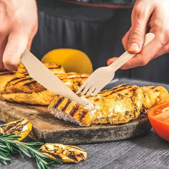 Wholesale Eco Friendly Disposable Wooden Restaurant Knife Wooden Spoon Knife and Fork 
