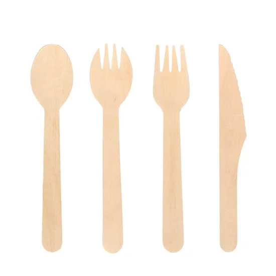 Compostable Biodegradable Disposable Birch Wood Party Supplies Kits with Spoon Knife Fork 
