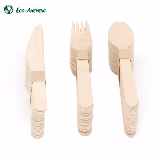 Cheap Wholesale 100 Forks 100 Spoons 100 Knives Wooden Cutlery Disposable 6