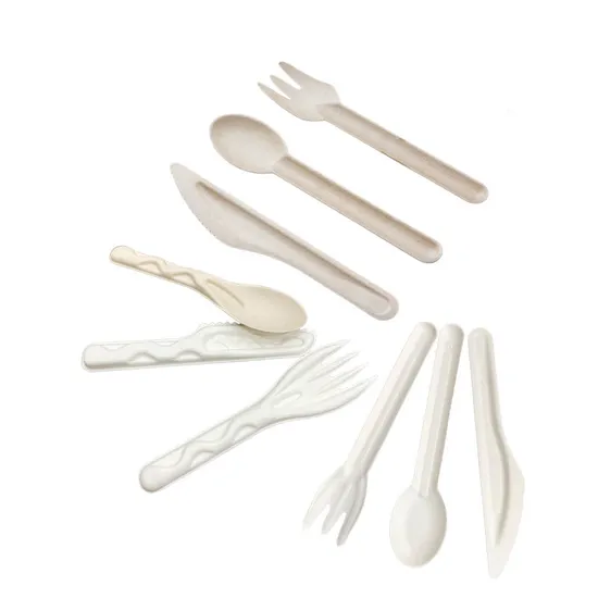 Eco Friendly Compostable Knife Fork Spoon Flatware Sugarcane Cutlery Set Durable Biodegradable Bagasse Knife Fork Spoon 