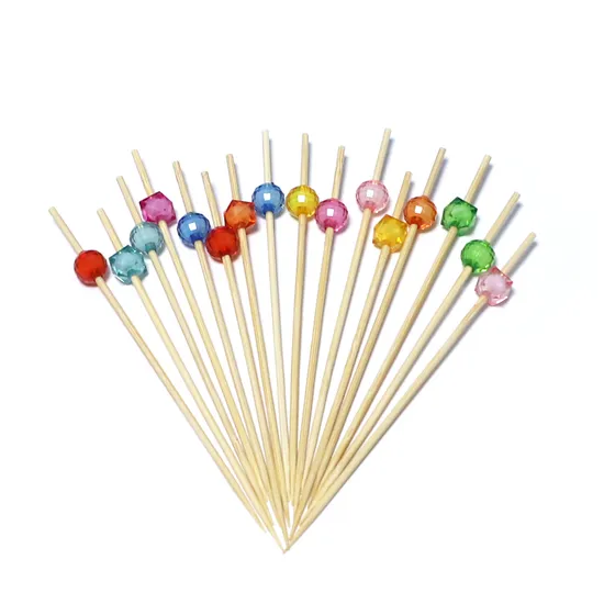 Disposable Food Grade Bamboo Bead Picks Round Party Food Knotted Bamboo Pick Skewer Stick 