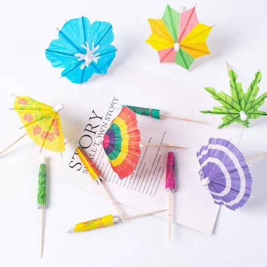 Hawaiian Birthday Party Wedding Decor Umbrella Cocktail Drink Picks Food Fruit Wooden Toothpick Dessert Cake Stick 