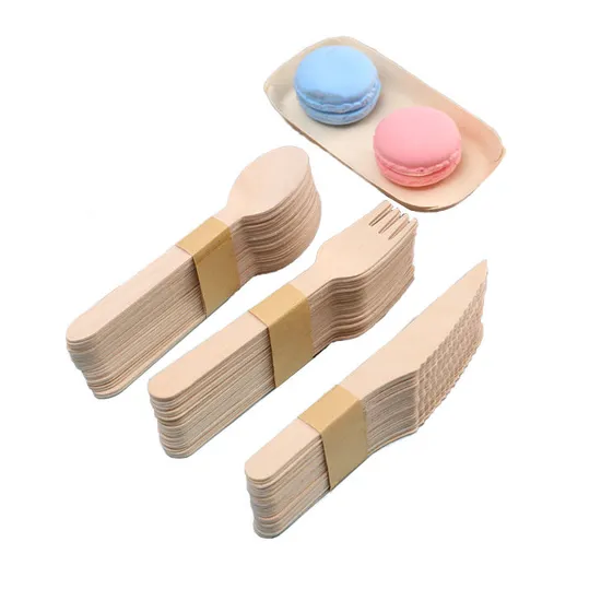 Wholesale Wood Knife Fork Spoon Natural Kraft Box Bamboo Cutlery Disposable 